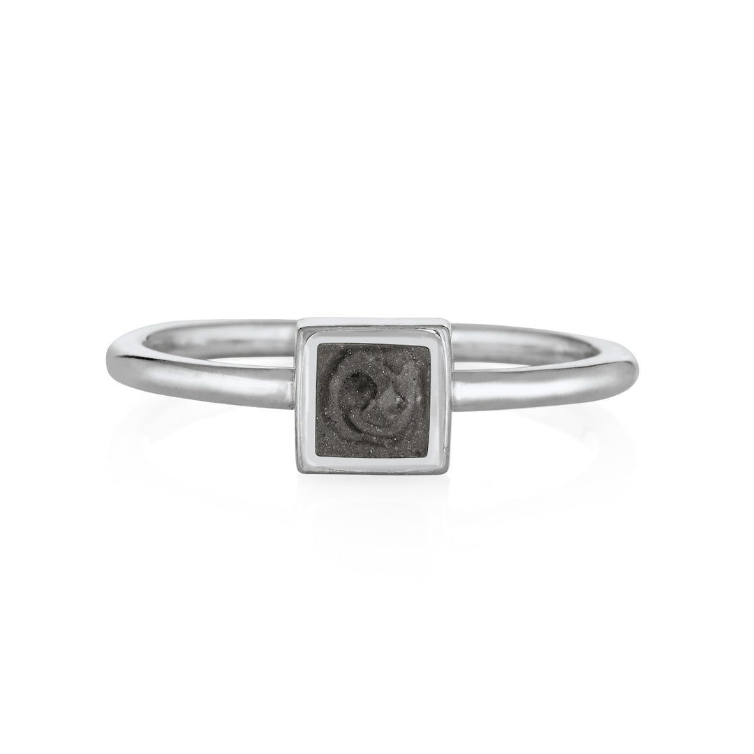 Small Square Stacking Cremation Ring in 14K White Gold