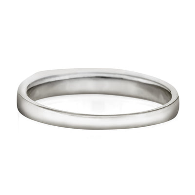 Close-up, back view of Close By Me's Smooth Band Cremation Ring in Sterling Silver against a solid white background.