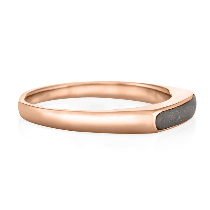 A side view of the 14k rose gold smooth band ring designed by close by me