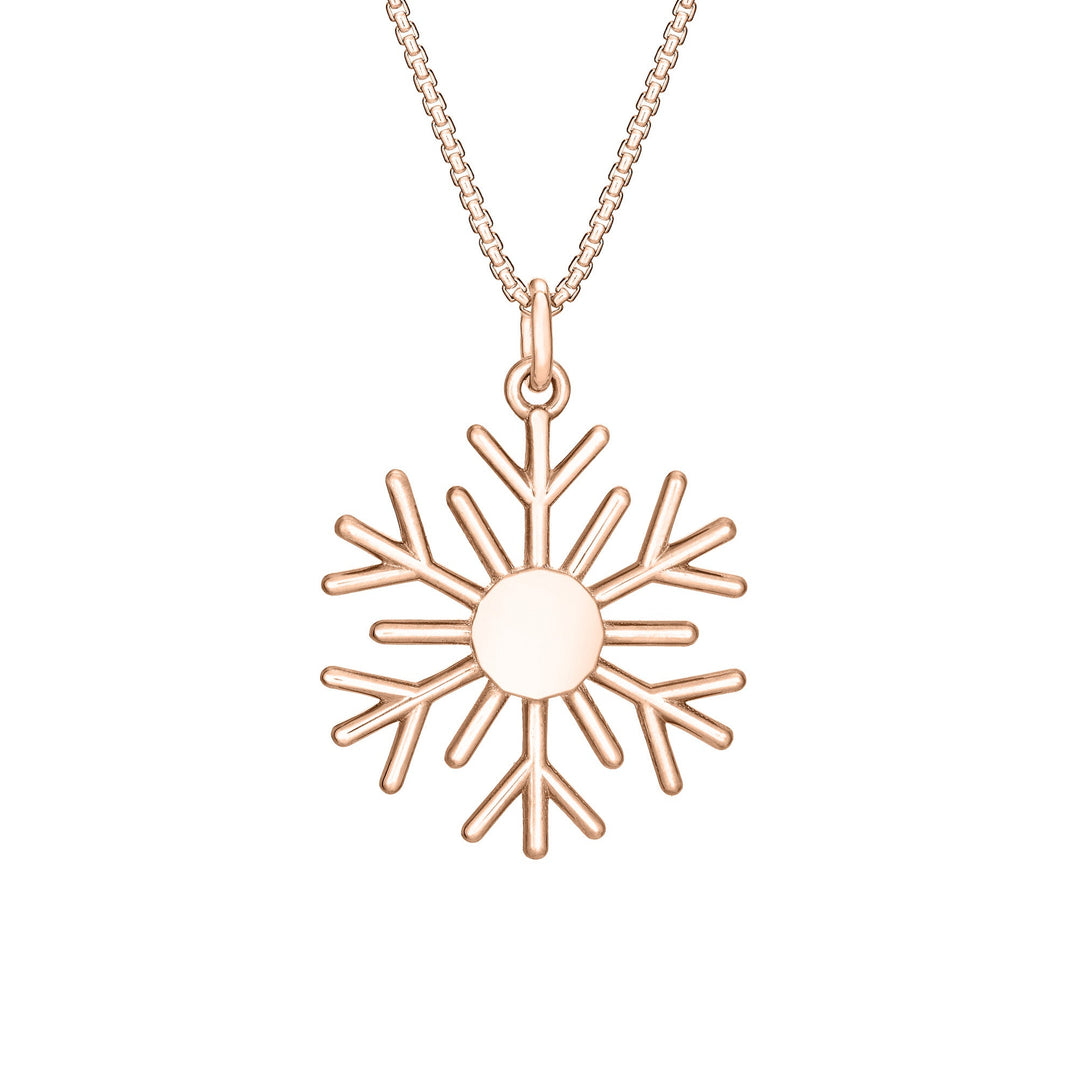 Back of Close By Me's 14K Rose Gold Snowflake Cremation Necklace