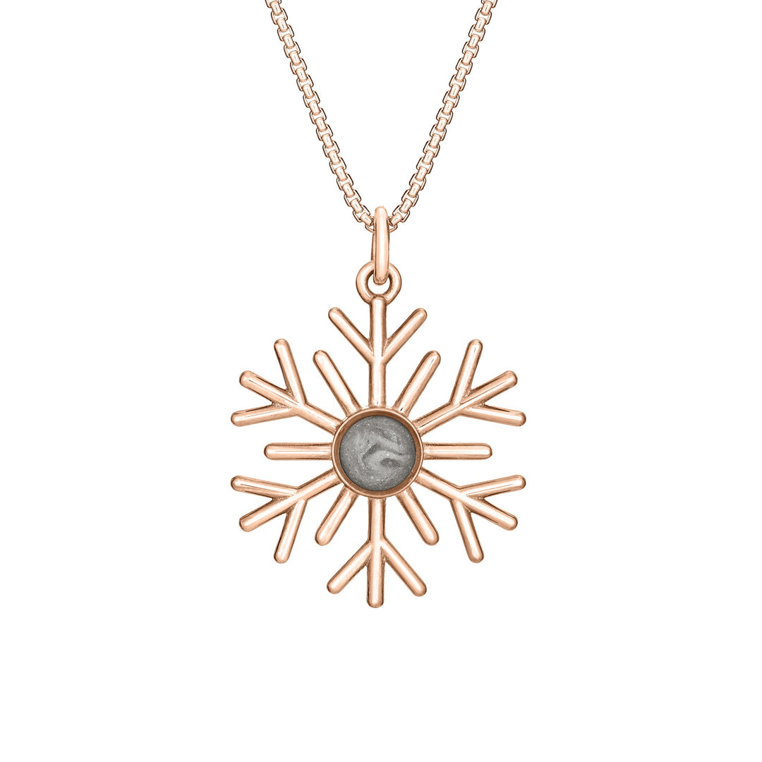 Front of Close By Me's 14K Rose Gold Snowflake Cremation Necklace