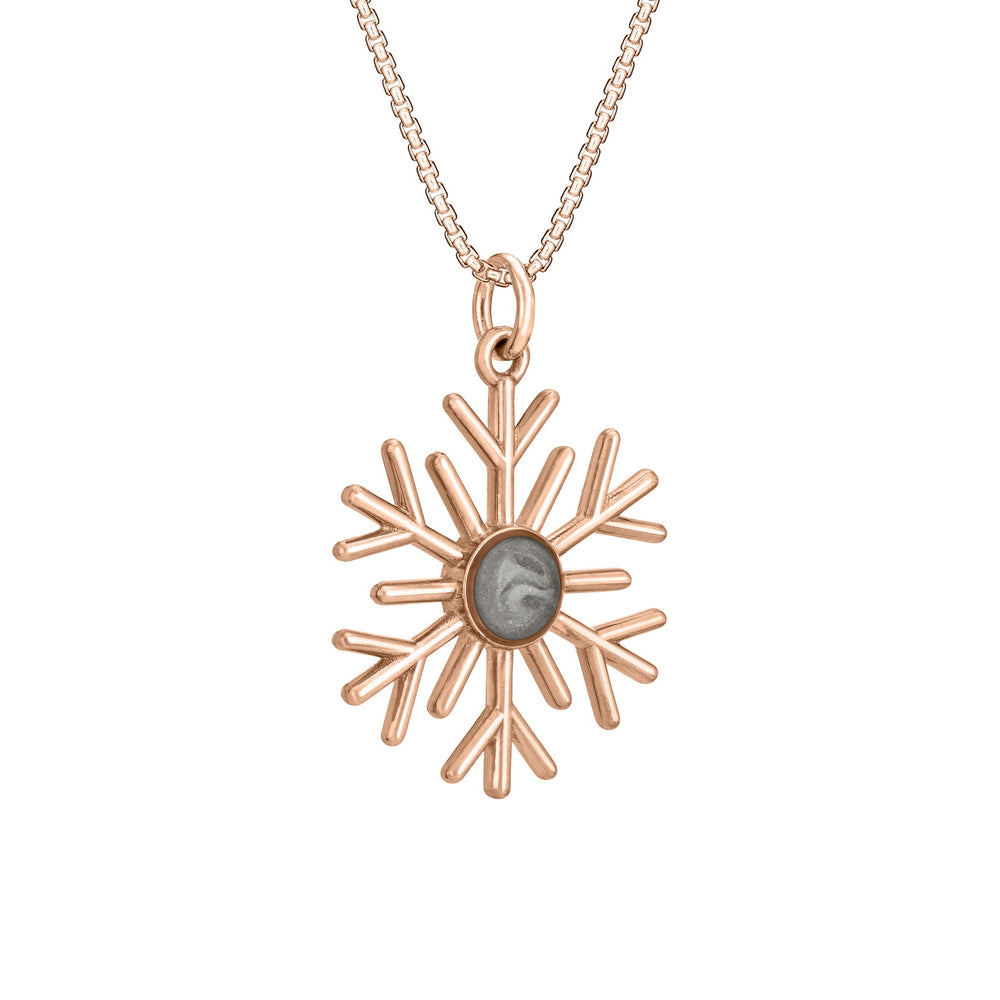 Side of Close By Me's 14K Rose Gold Snowflake Cremation Necklace
