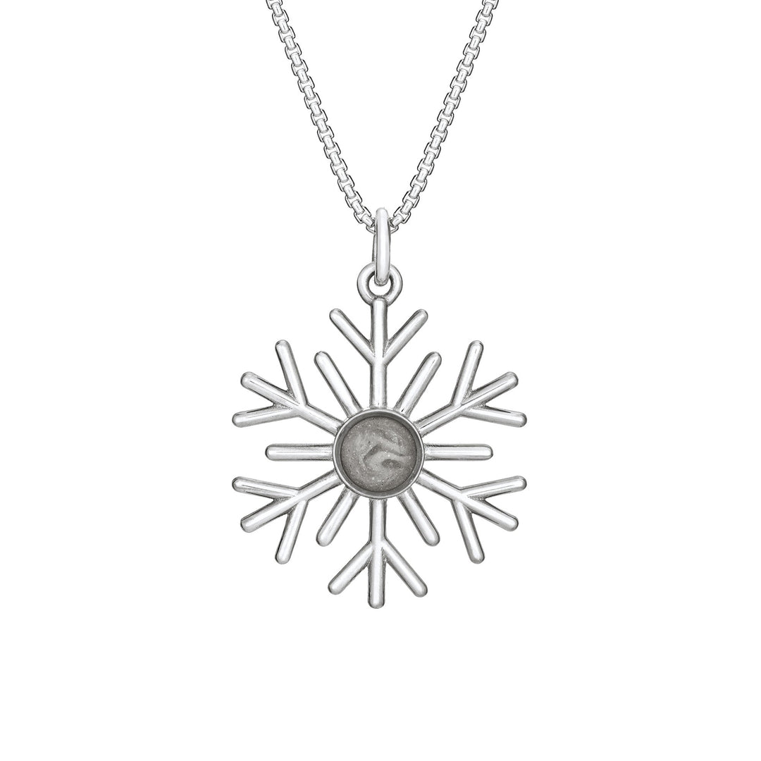 Front of Close By Me's Sterling Silver Snowflake Cremation Necklace
