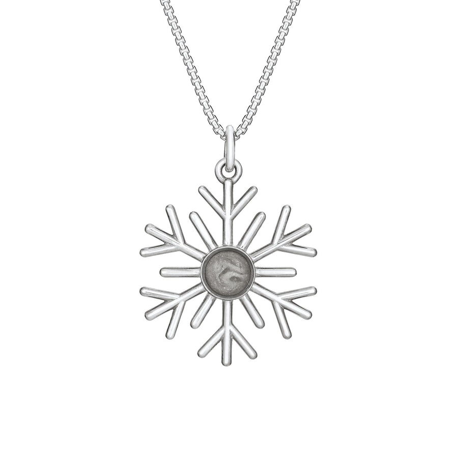 Front of Close By Me's Sterling Silver Snowflake Cremation Necklace