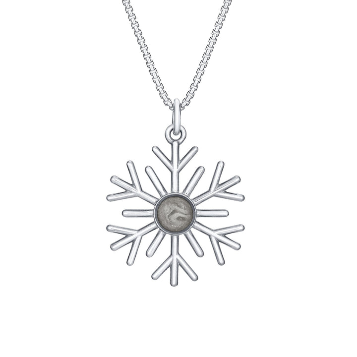 Front of Close By Me's 14K White Gold Snowflake Cremation Necklace