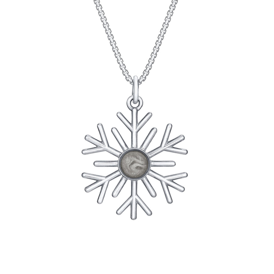 Front of Close By Me's 14K White Gold Snowflake Cremation Necklace