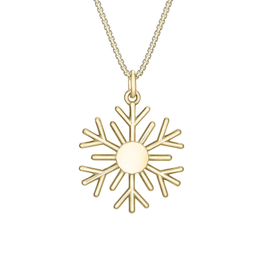 Back of Close By Me's 14K Yellow Gold Snowflake Cremation Necklace