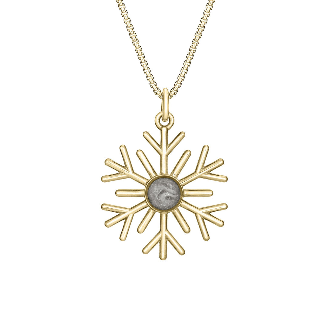 Front of Close By Me's 14K Yellow Gold Snowflake Cremation Necklace