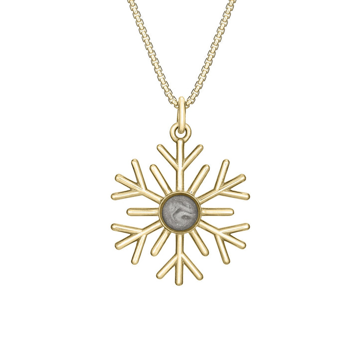 Front of Close By Me's 14K Yellow Gold Snowflake Cremation Necklace