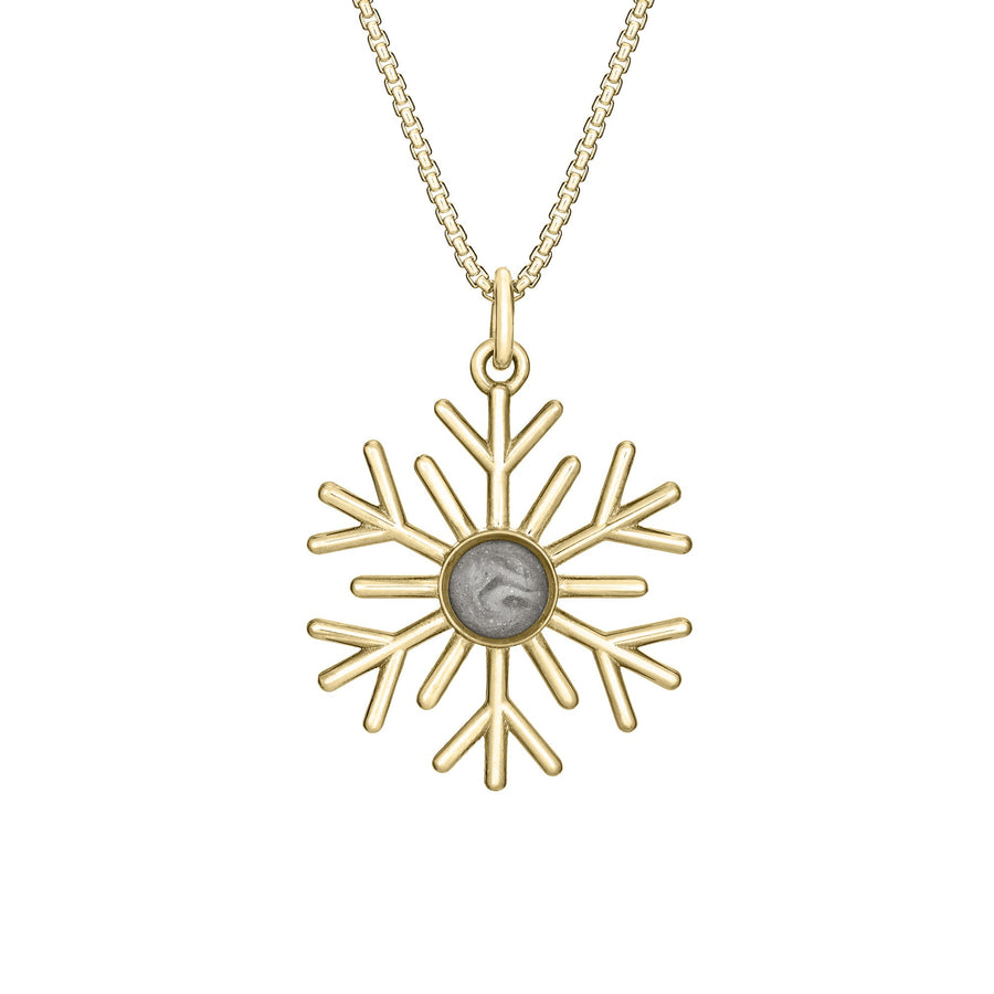 Front of Close By Me's 14K Yellow Gold Snowflake Cremation Necklace