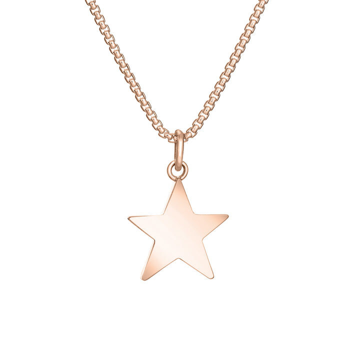 Back of Star Cremation Pendant in 14K Rose Gold on a chain against a white background.
