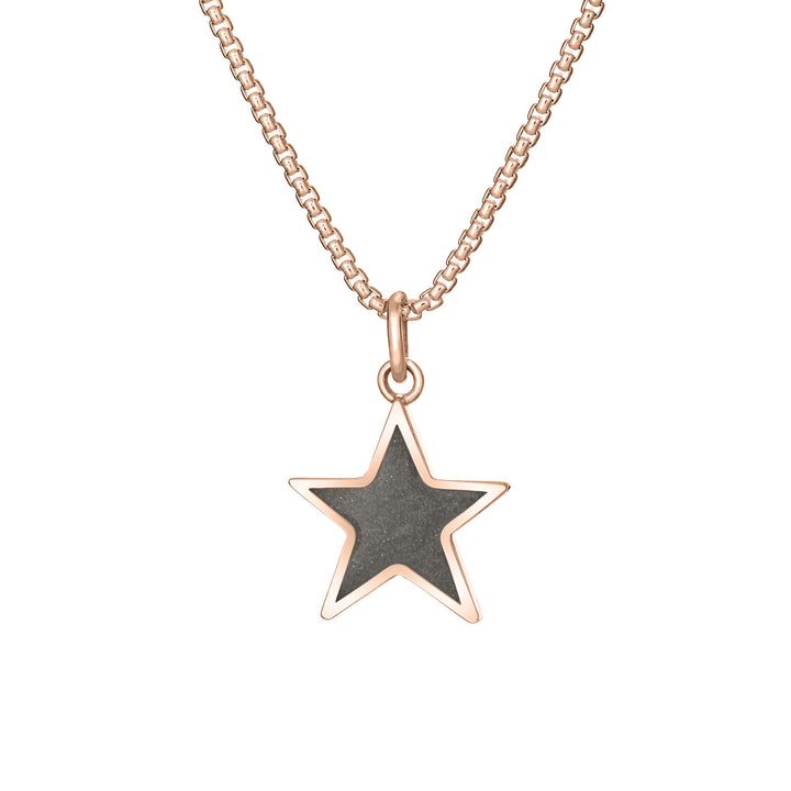 Front of Star Cremation Pendant in 14K Rose Gold on a chain against a white background.