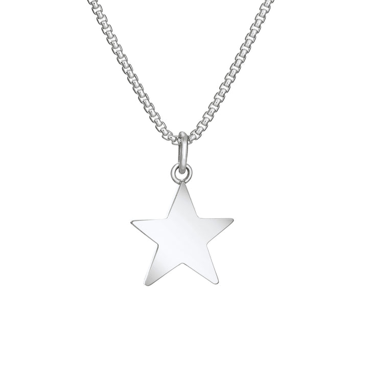 Back of Star Cremation Pendant in Sterling Silver on a chain against a white background.