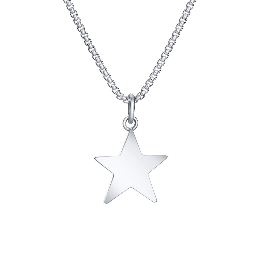 Back of Star Cremation Pendant in 14K White Gold on a chain against a white background.