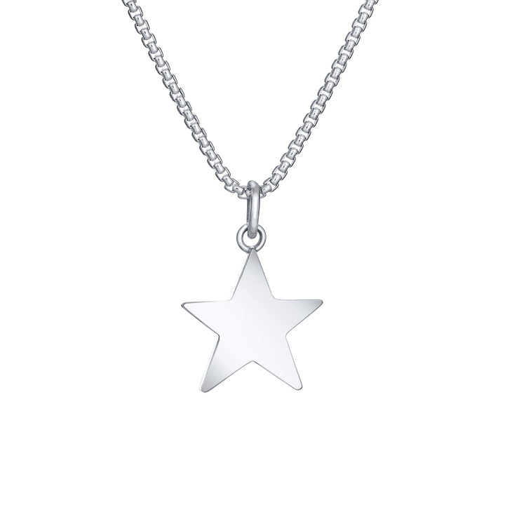 Back of Star Cremation Pendant in 14K White Gold on a chain against a white background.
