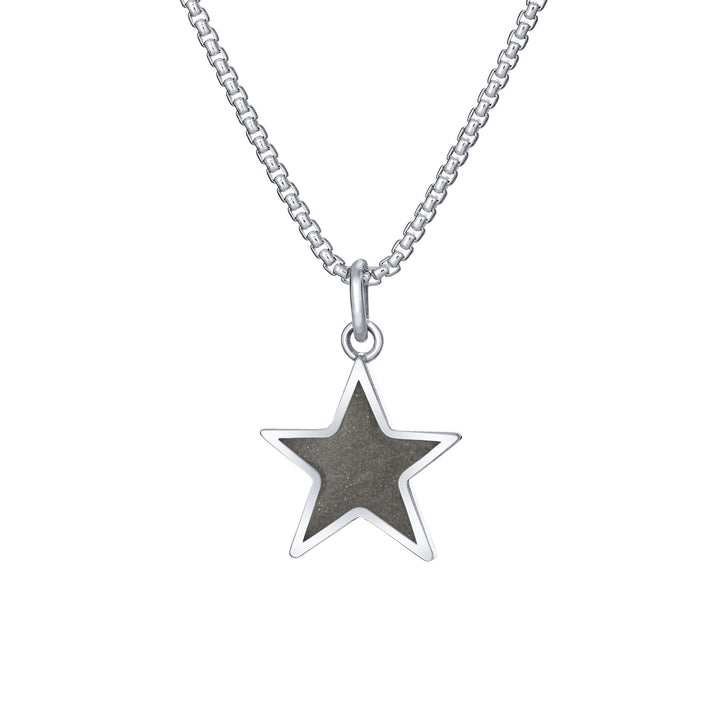 Front of Star Cremation Pendant in 14K White Gold on a chain against a white background.