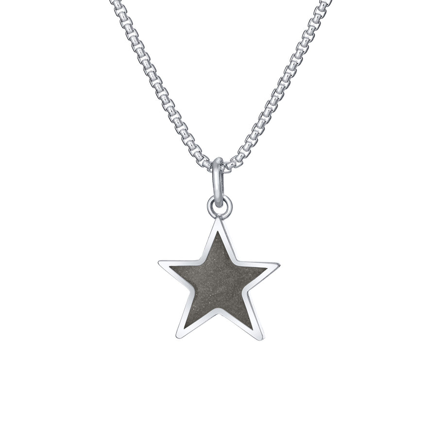 Front of Star Cremation Pendant in 14K White Gold on a chain against a white background.