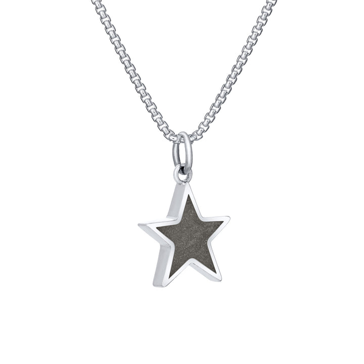 Side of Star Cremation Pendant in 14K White Gold on a chain against a white background.
