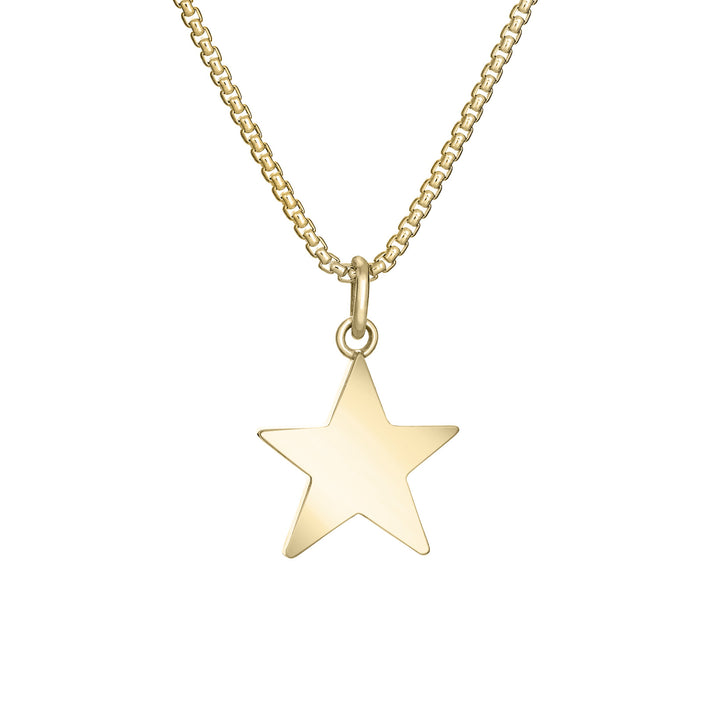 Back of Star Cremation Pendant in 14K Yellow Gold on a chain against a white background.