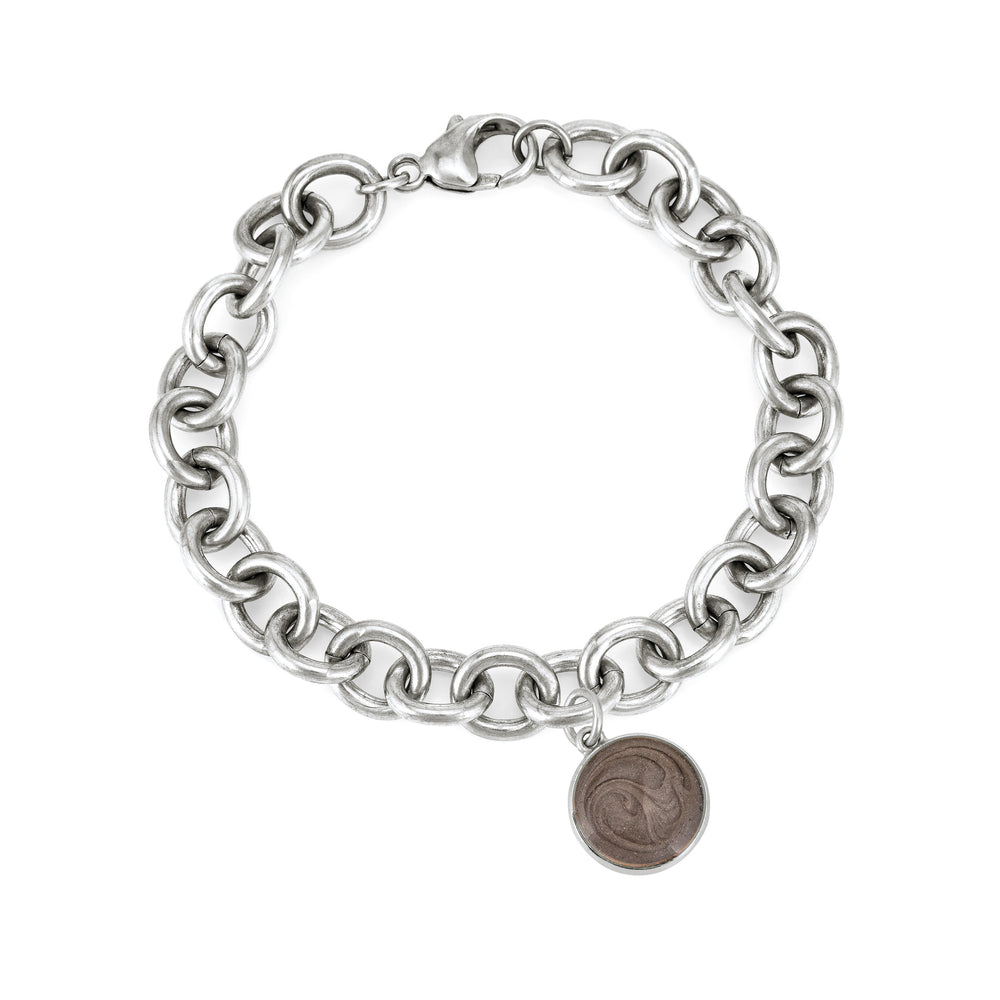 Sterling Silver Cremation Cable Chain Bracelet with cremation jewelry double-sided charm, 12 mm
