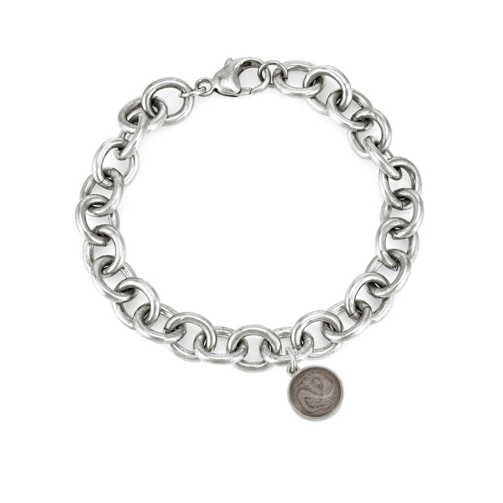 Sterling Silver Cremation Cable Chain Bracelet with cremation jewelry charm, 8 mm dome charm