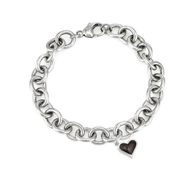 Sterling Silver Cremation Cable Chain Bracelet with heart shaped ashes charm