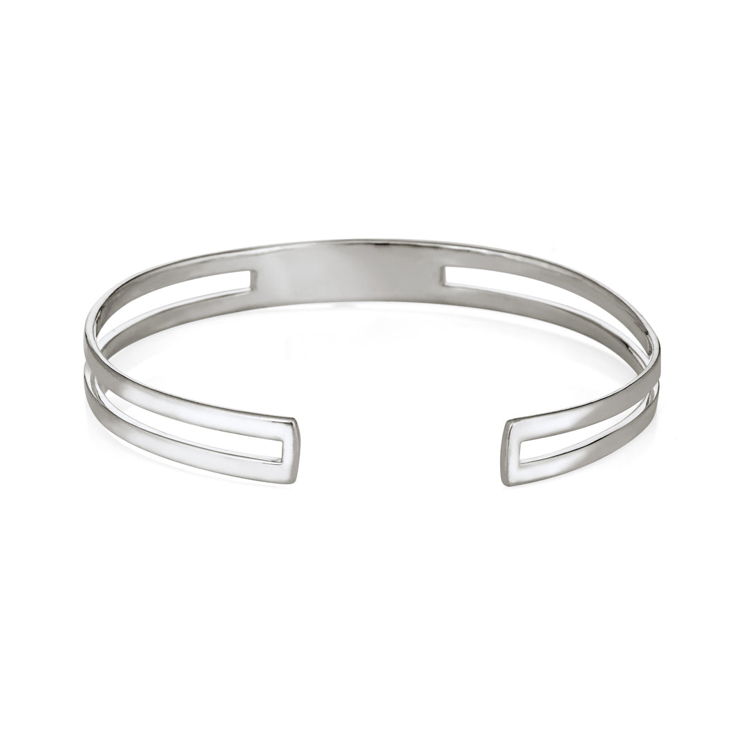 sterling silver three setting cremation cuff bracelet shown from the back