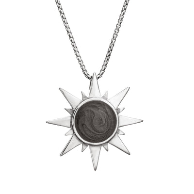 The Sun Cremation Necklace in Sterling Silver by close by me from the front