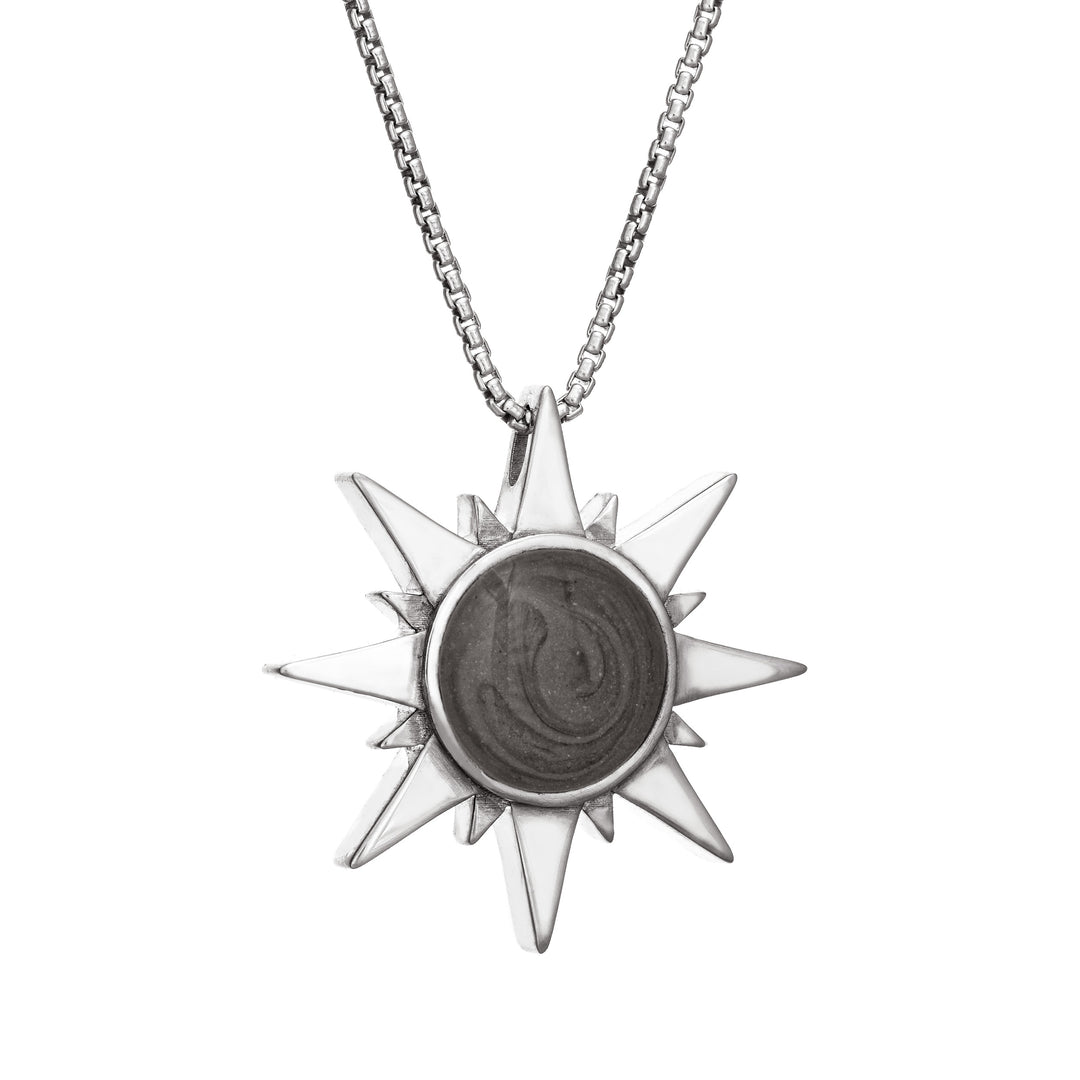 The Sun Cremation Necklace in Sterling Silver by close by me from the side