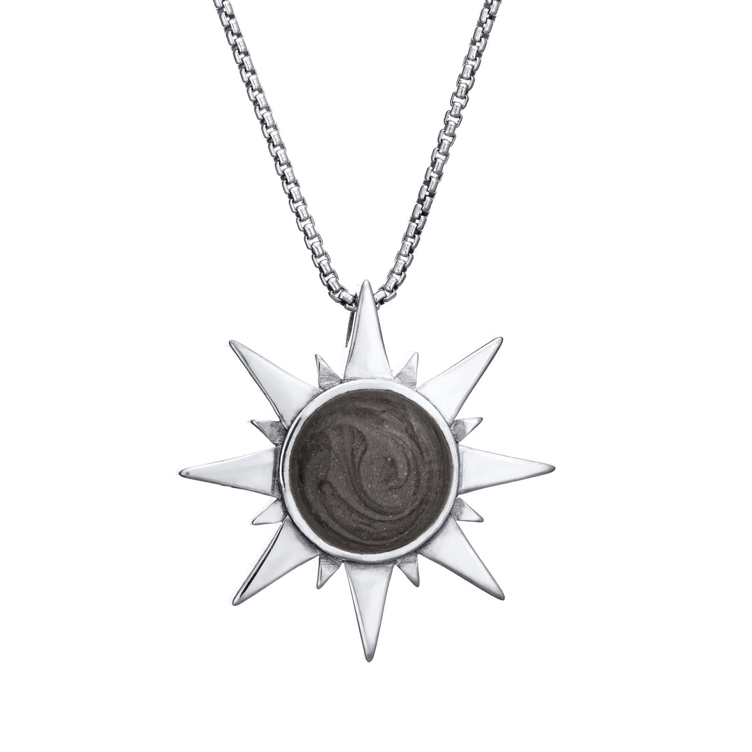 The Sun Cremated Remains Pendant in 14K White Gold by close by me from the front