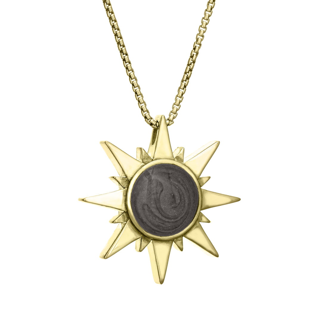 The Sun Cremation Pendant in 14K Yellow Gold by close by me from the side