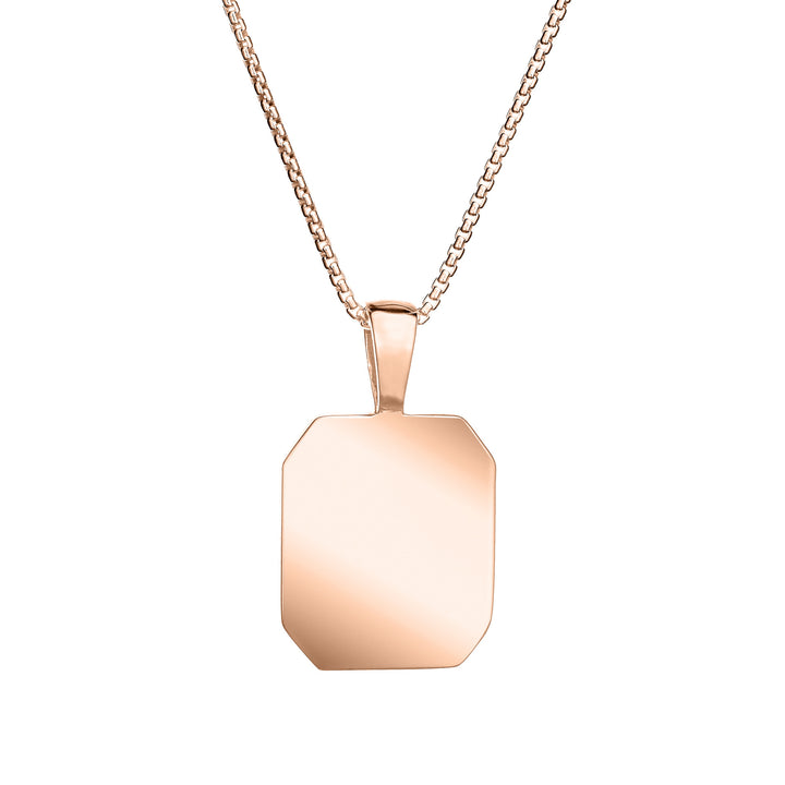 Close-up back view of Close By Me's Tessa Cremation Pendant in 14K Rose Gold, set against a solid white background.