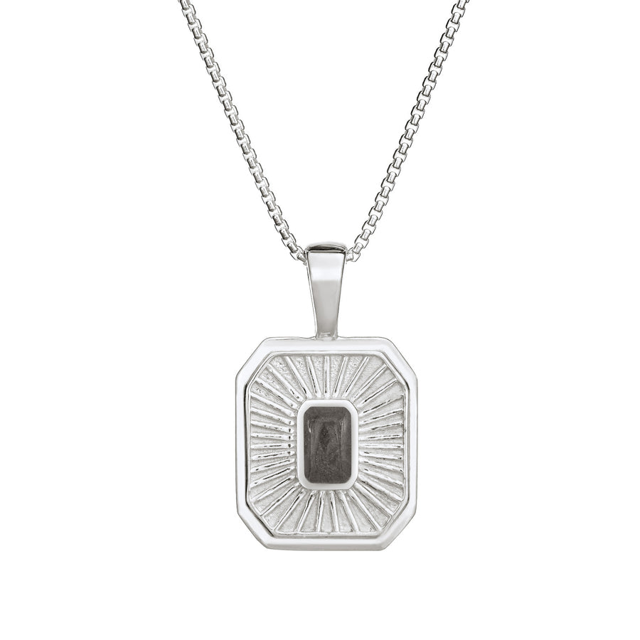 Close-up front view of Close By Me's Tessa Cremation Pendant in Sterling Silver, set against a solid white background.