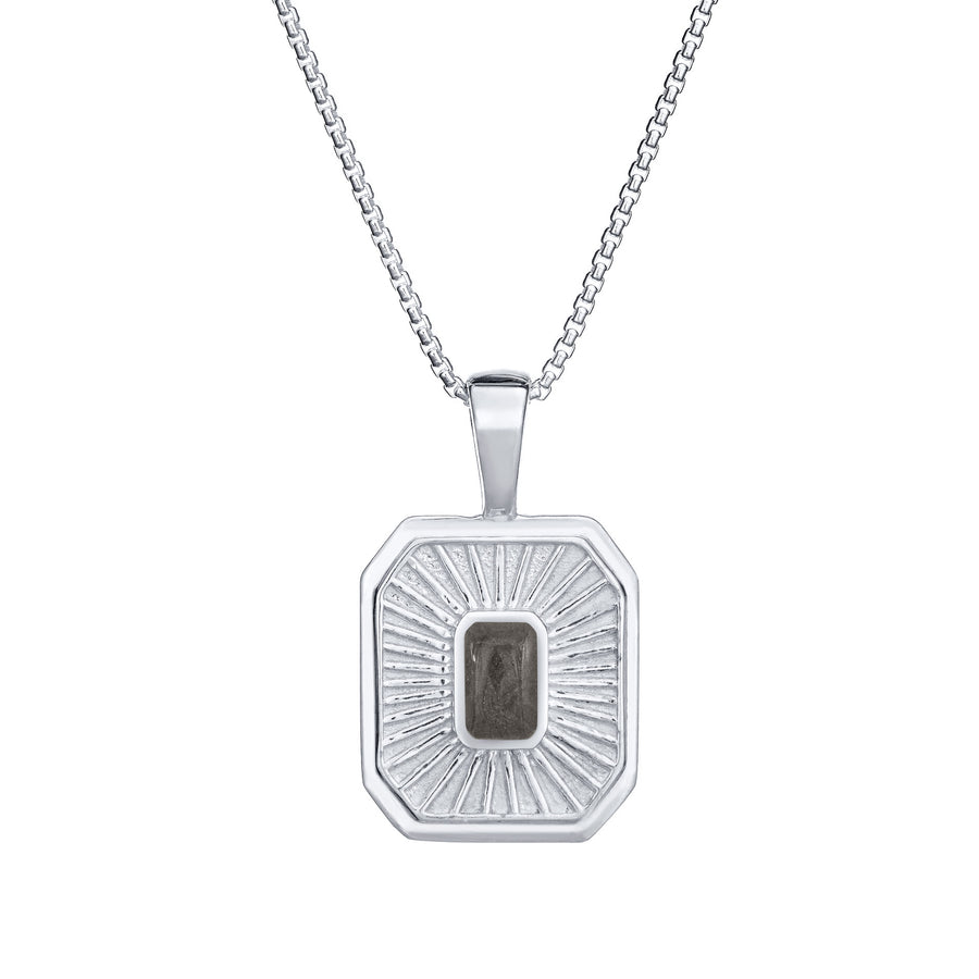 Close-up front view of Close By Me's Tessa Cremation Pendant in 14K White Gold, set against a solid white background.