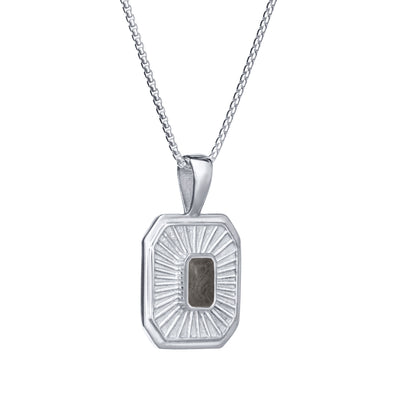 Close-up side view of Close By Me's Tessa Cremation Pendant in 14K White Gold, set against a solid white background.