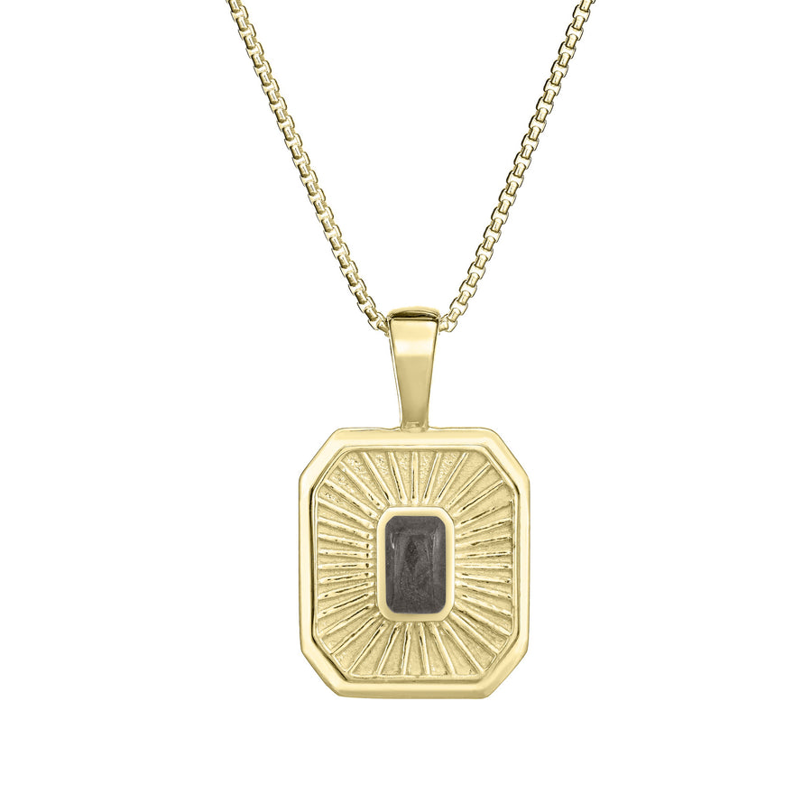 Close-up front view of Close By Me's Tessa Cremation Pendant in 14K Yellow Gold, set against a solid white background.