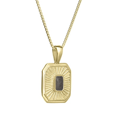 Close-up side view of Close By Me's Tessa Cremation Pendant in 14K Yellow Gold, set against a solid white background.