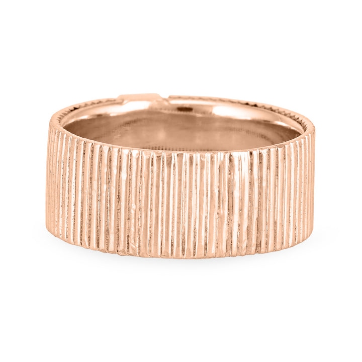 Close-up, back view of Close By Me's Tessa Cremation Ring in 14K Rose Gold, set against a solid white background.
