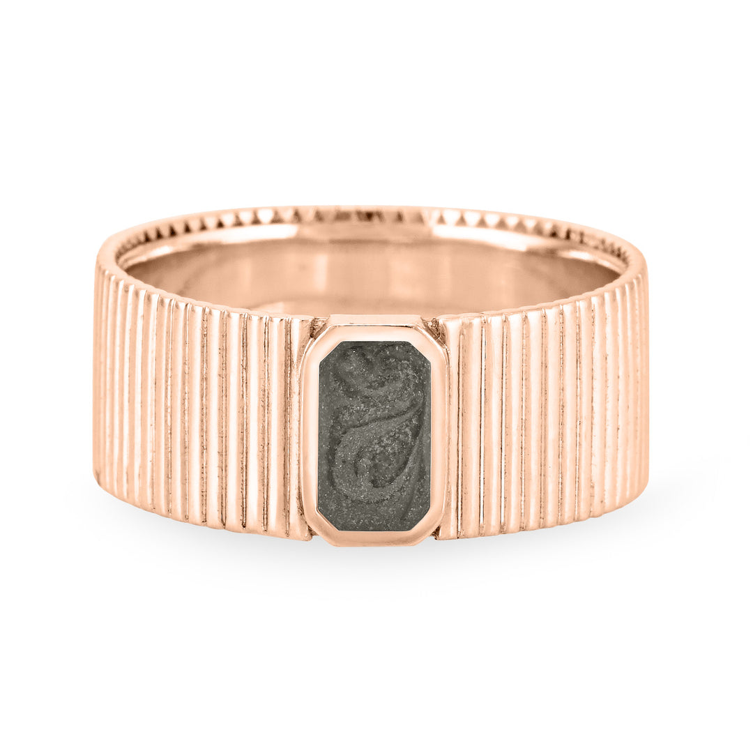 Close-up, front view of Close By Me's Tessa Cremation Ring in 14K Rose Gold, set against a solid white background.