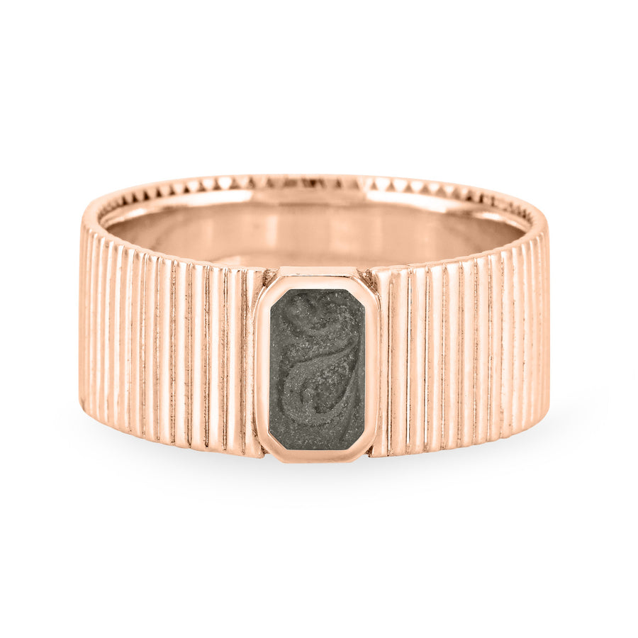 Close-up, front view of Close By Me's Tessa Cremation Ring in 14K Rose Gold, set against a solid white background.