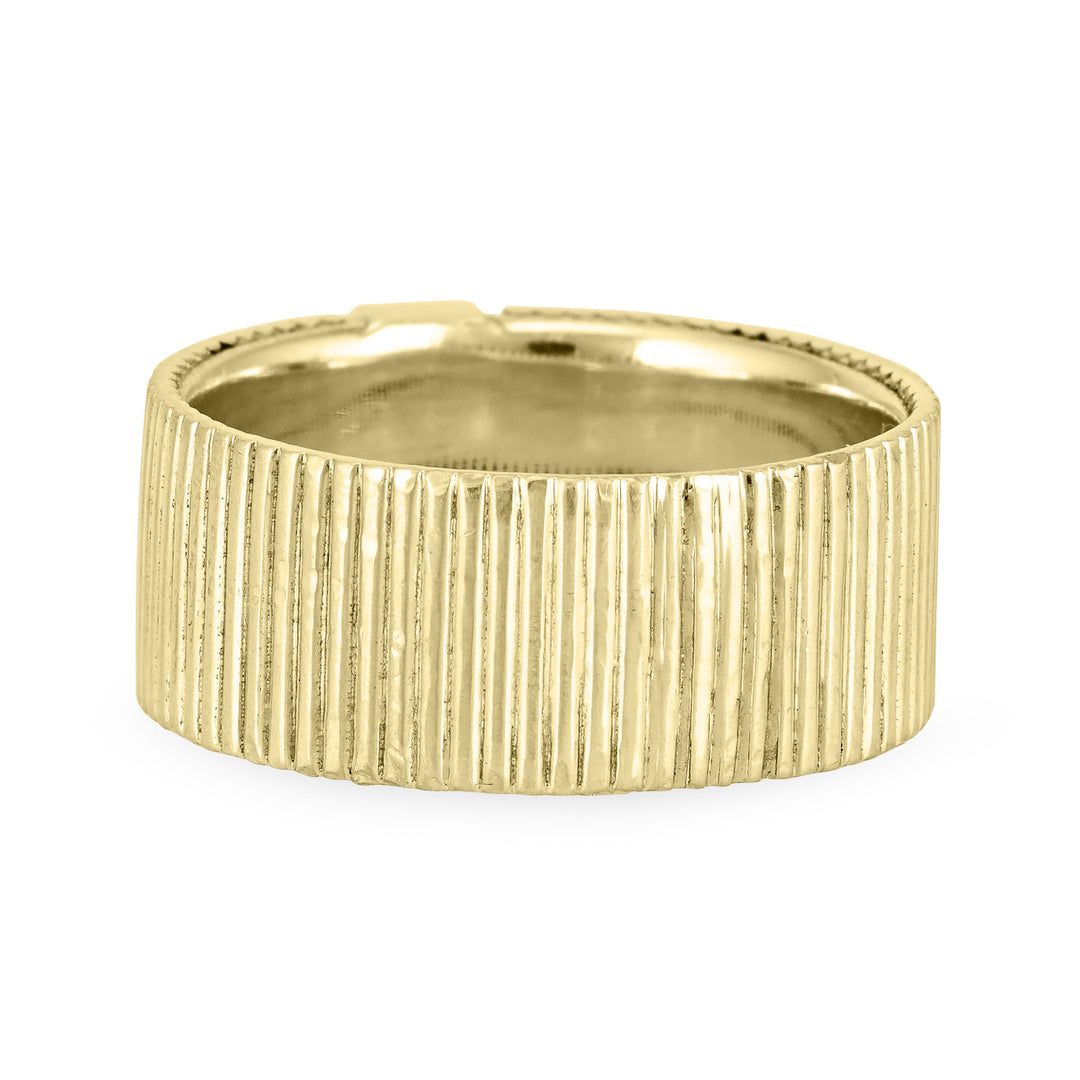 Close-up, back view of Close By Me's Tessa Cremation Ring in 14K Yellow Gold, set against a solid white background.
