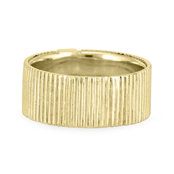 Close-up, back view of Close By Me's Tessa Cremation Ring in 14K Yellow Gold, set against a solid white background.