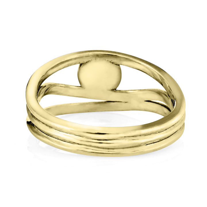 three band memorial ring in 14k yellow gold from the back