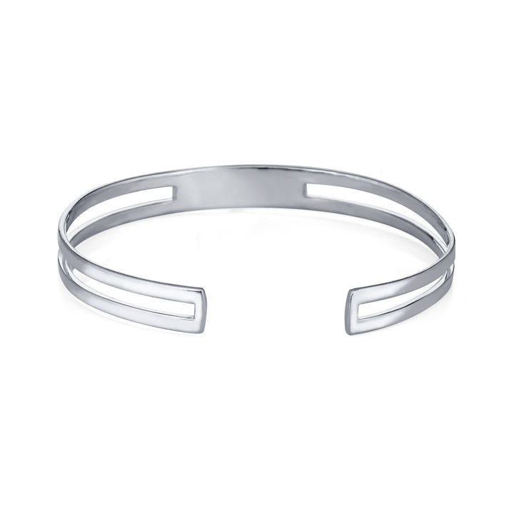 Three setting cremation cuff bracelet in 14k white gold shown from the back