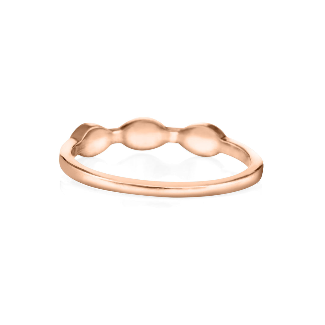 back view of close by me's 14k rose gold cremation ring with three marquise-shaped ash settings