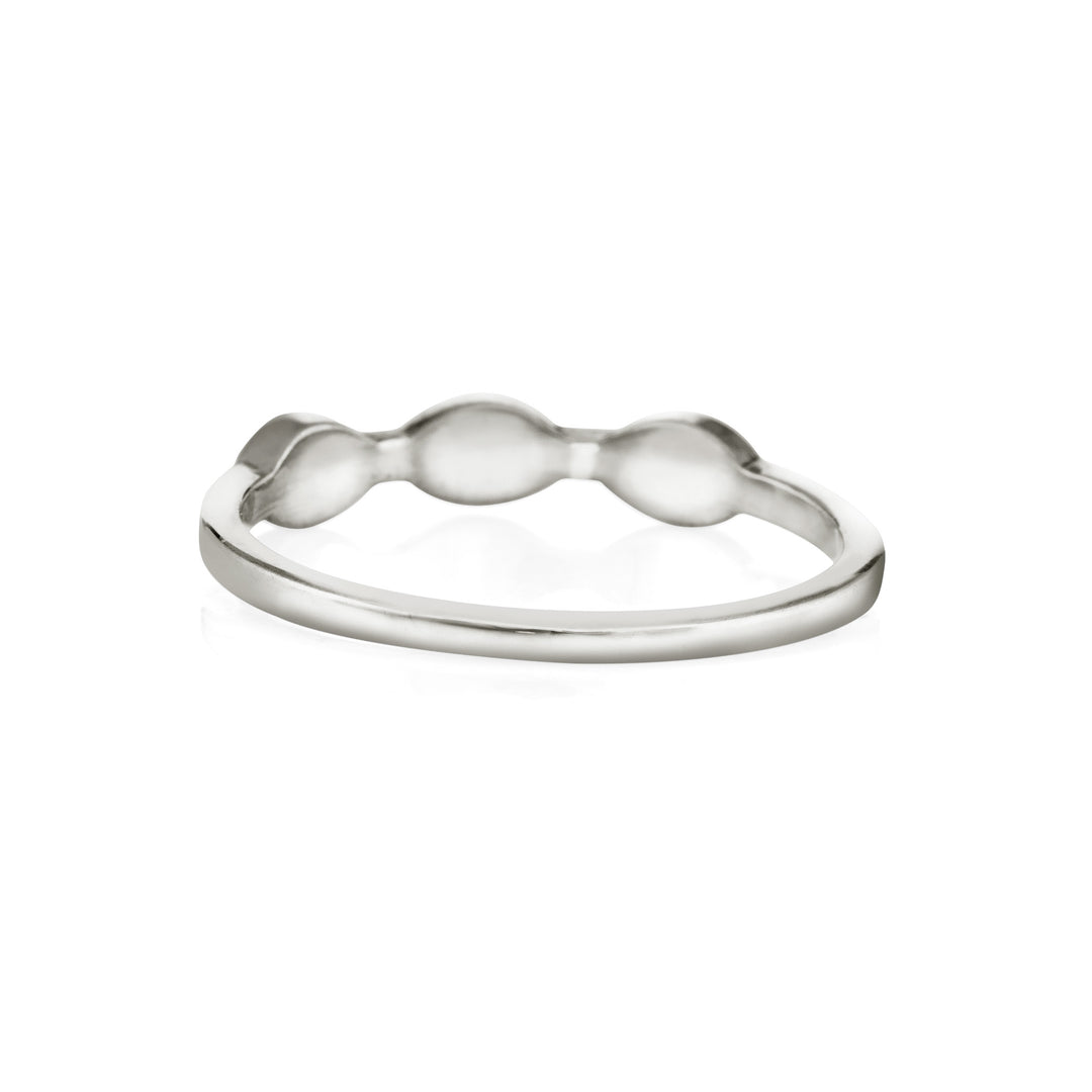 back view of close by me's sterling silver cremation ring with three marquise-shaped ash settings