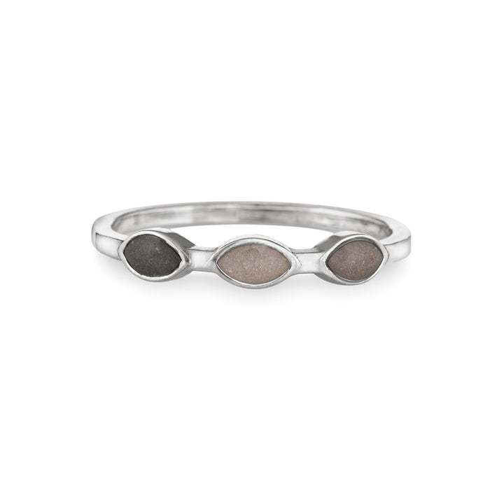 close by me's sterling silver cremation ring with three marquise-shaped ash settings