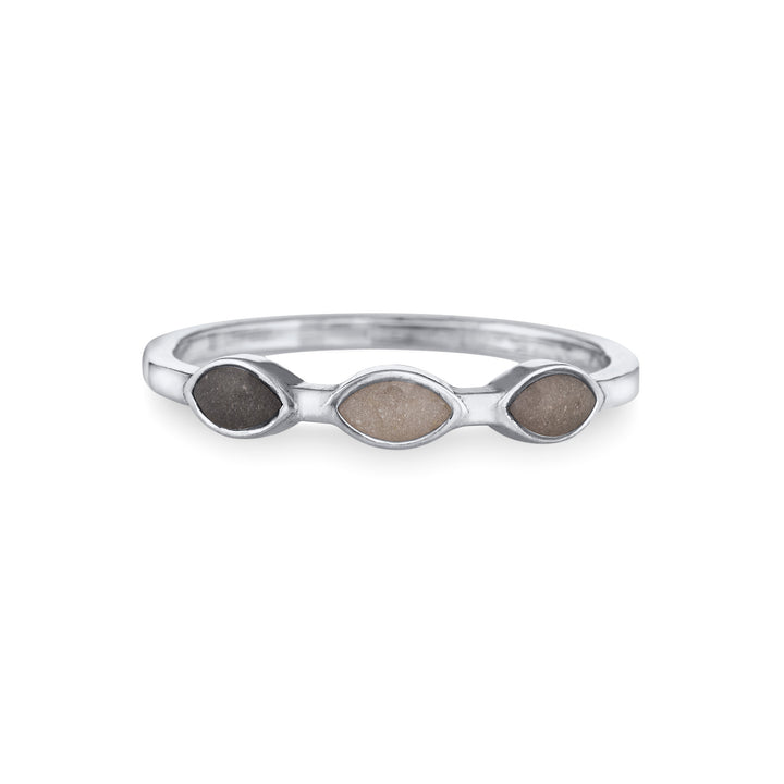 close by me's 14k white gold cremation ring with three marquise-shaped ash settings