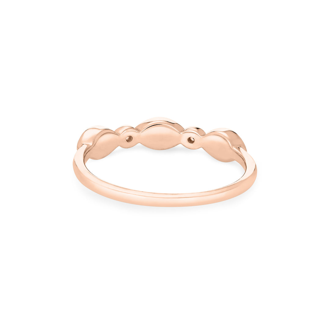 Back of Three Marquise Cremation Setting Ring in 14K Rose Gold with Two Diamonds against a white background.