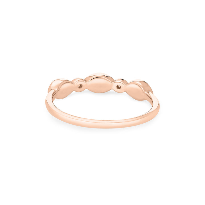 Back of Three Marquise Cremation Setting Ring in 14K Rose Gold with Two Diamonds against a white background.